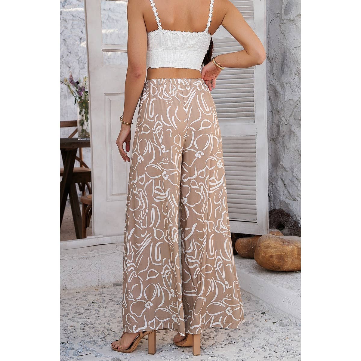 Elings - Wholesale Pants - Women's - Allover Print Drawstring Pockets Wide Leg Pants17