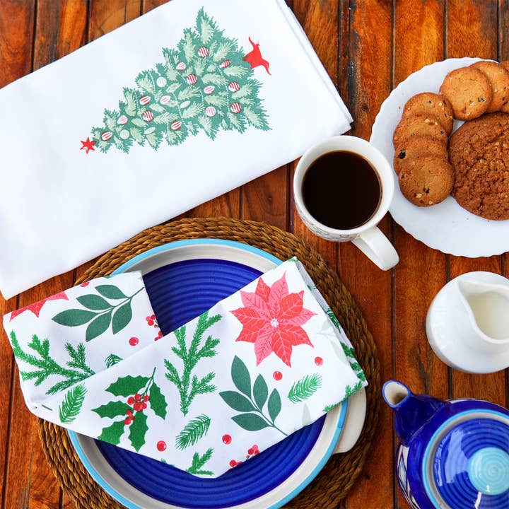 The Fine Living Company - Wholesale Tea Towel - 2-Pack 100% Cotton Christmas Kitchen Towels 18"x28"3