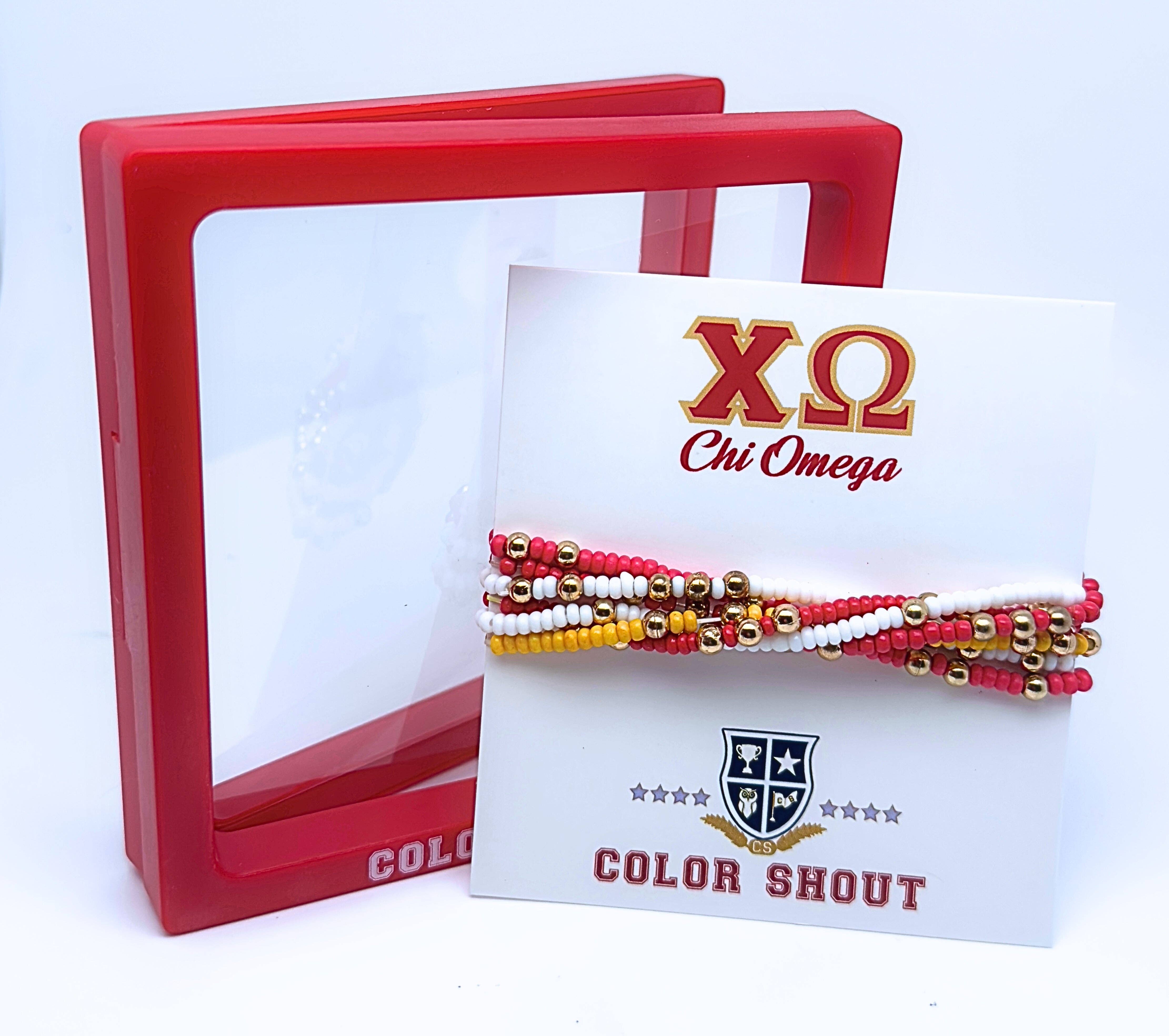 Color Shout - Vente Parures de bijoux - B201 XO-Chi Omega Couleurs Empilables : Ensemble de 6 Bracelets Élastiques Perlés3