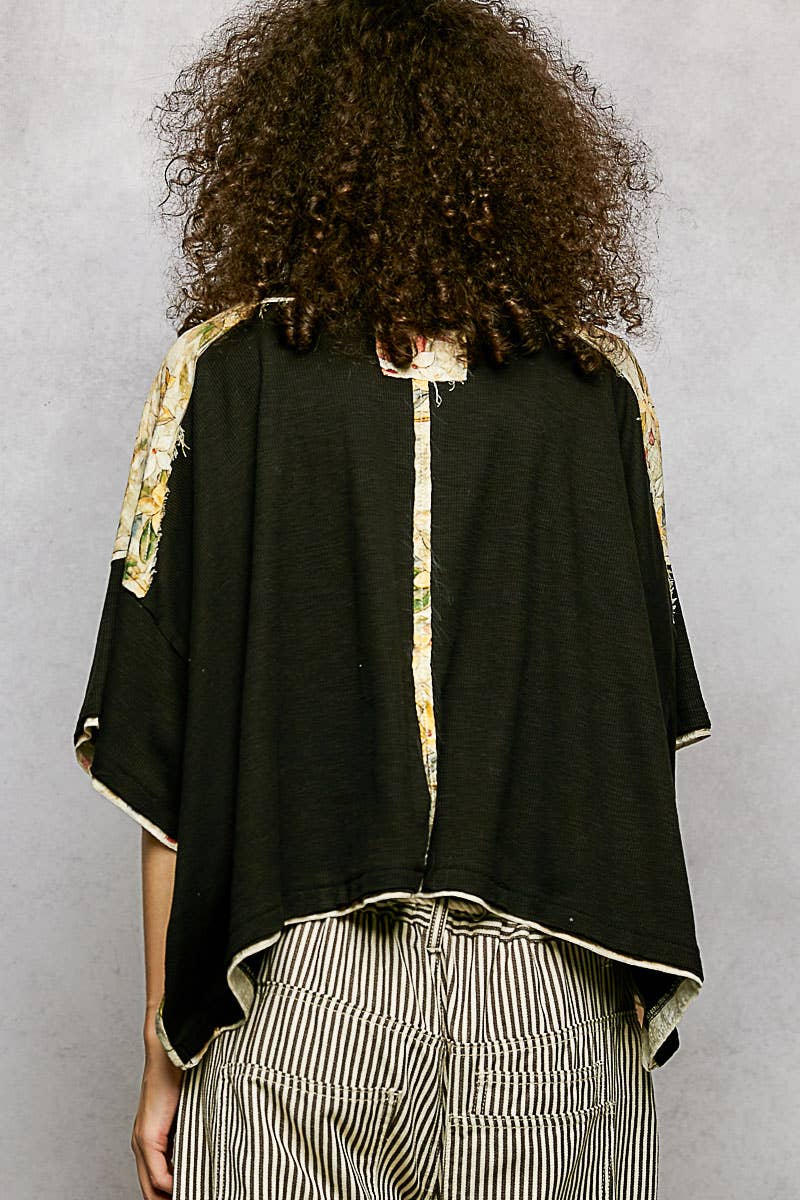 Pol Clothing - Wholesale Knit Top - Women's - Floral Print Patch Button Down Short Sleeve Top3