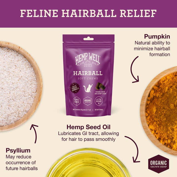 Hemp Well - Wholesale Pet Supplement - Cat - Hemp Well Hairball Cat Soft Chews - 60 count