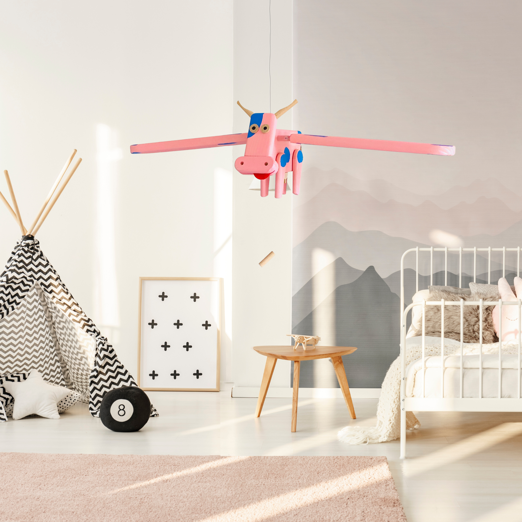 Mrozci – Engroshandel Babymobil – Flying Pink Cow Træmobil  - Dekoration til Børneværelset10