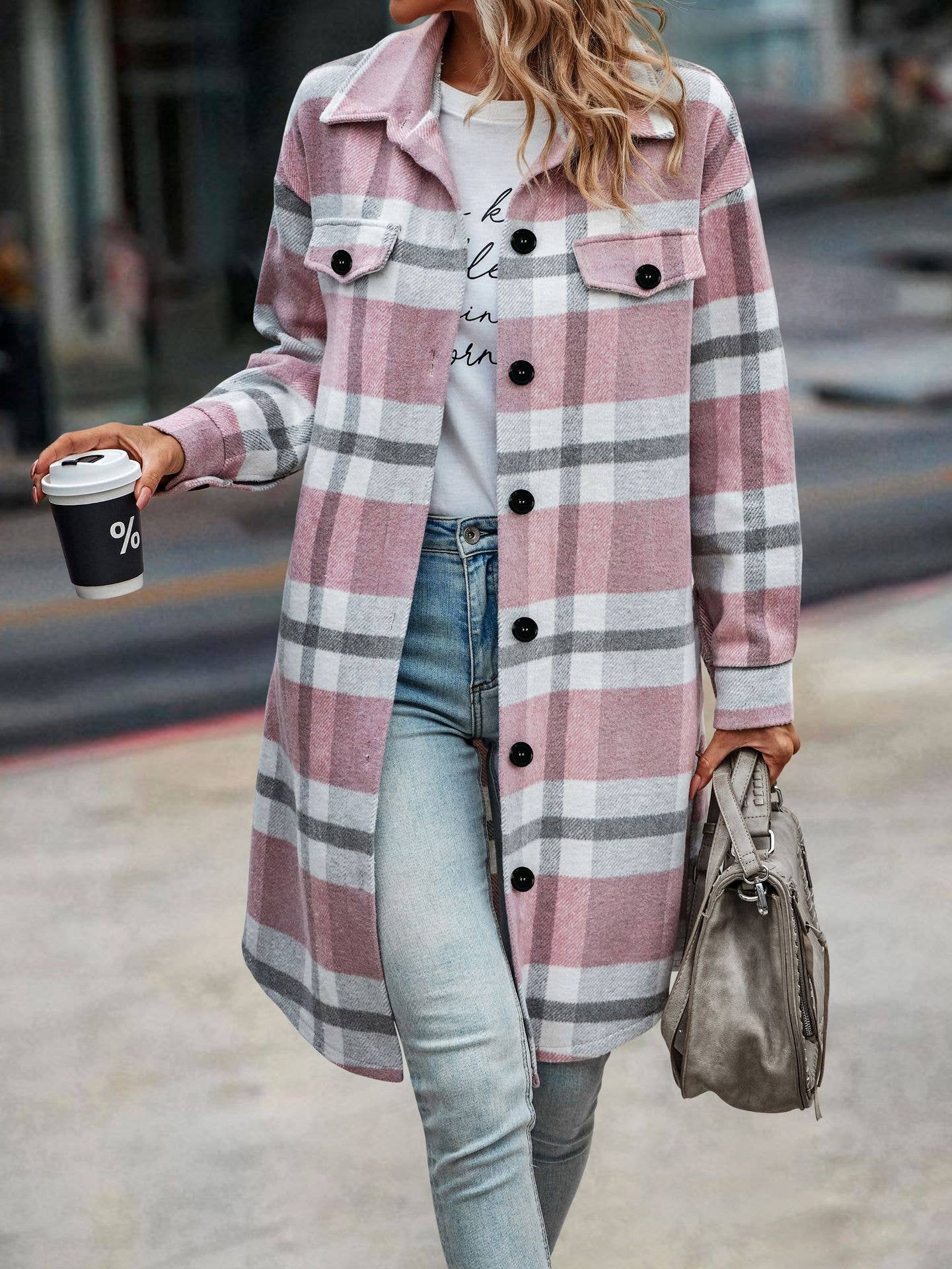 eLook - Wholesale Coat - Women's - SZ1-JK8211 Plaid Button Down Long Coat69