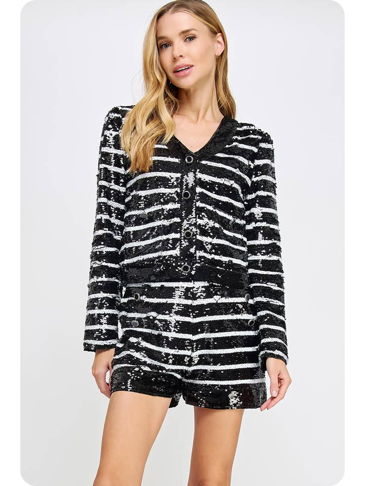 Black white Stripe Sequins Jacket for wholesale on Faire3