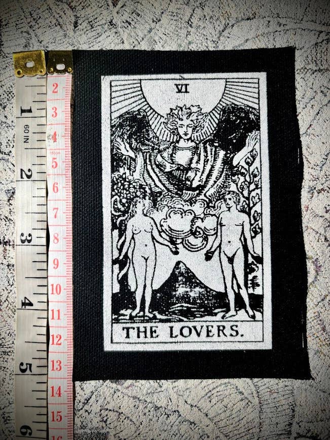 The Lovers tarot card patch. for wholesale by Three Raccoons