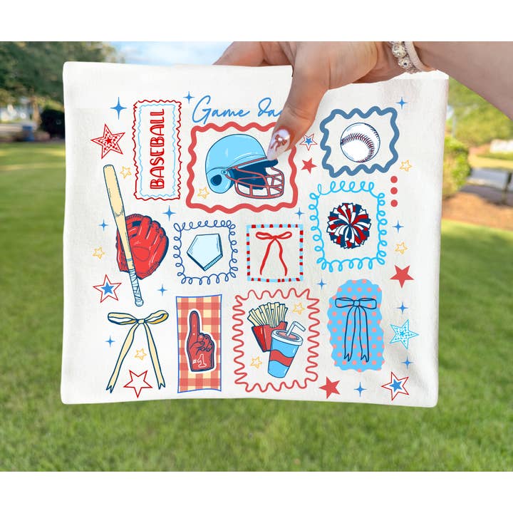 Baseball Game Day Collage White Tee for wholesale by The Red Rival Wholesale