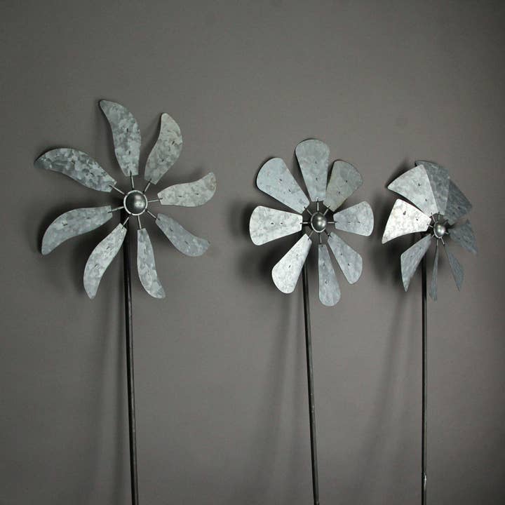 Zeckos - Wholesale Wind Spinner - Set of 3 Metal Kinetic Wind Spinner Garden Stakes 41 Inches