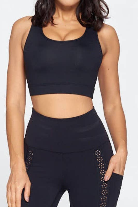 Negro Conjunto de leggings y top de sujetador negro de venta al por mayor en Faire5