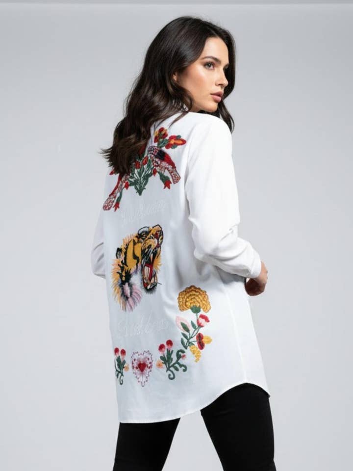 Broderad Tiger Oversized Skjorta för wholesale av ELPPIS US