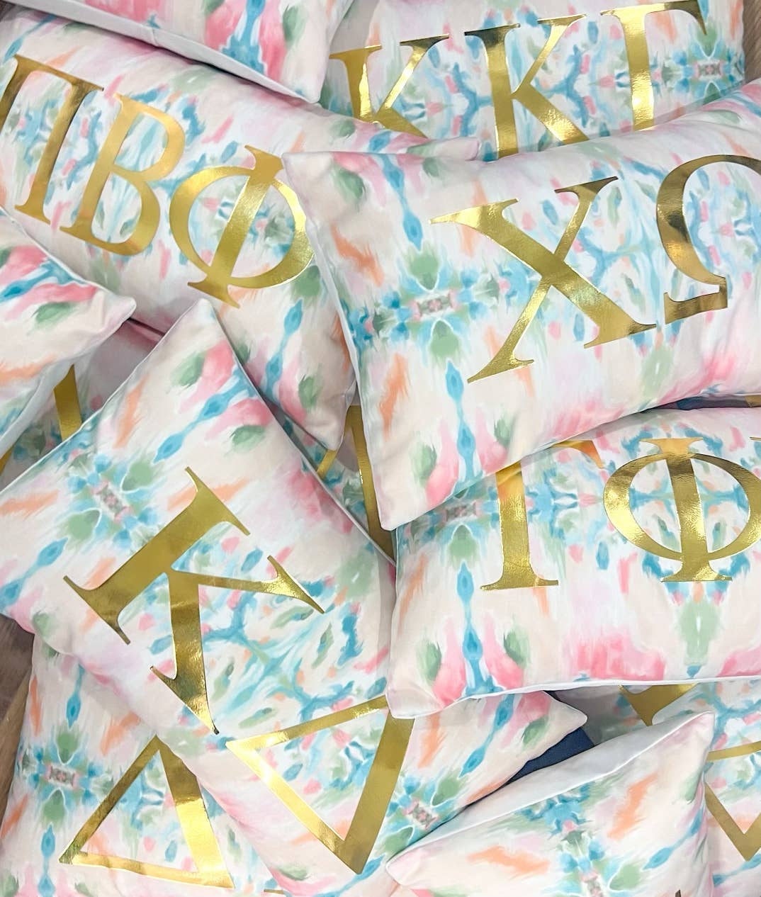 Rachel Brooks Design, LLC - Wholesale Throw/Decorative Pillow - Pi Beta Phi Gold Foil Kaleidoscope Greek Sorority Pillow1