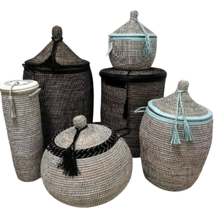 adunarts - Vente Corbeille à linge - Panier artisanal Ndiaye en jaune vif2