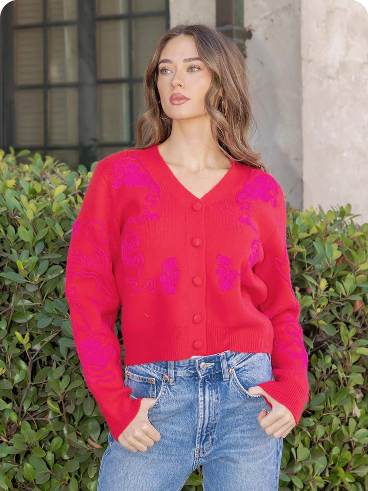 Pull cardigan à broderies florales pour la vente par Strut & Bolt