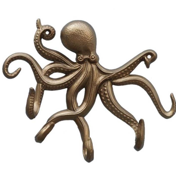 Antique Brass Octopus with Tentacle Hooks 11"" for wholesale by Hampton Ironworks