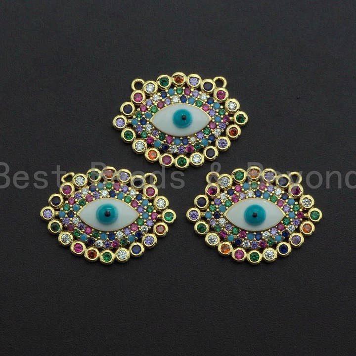 Enamel Colorful Evil Eye Rainbow CZ Pendant,CZ Micro Pave Oil Drop pendant,Enamel CZ pave Jewelry, 21x29mm, sku#F1072 for wholesale by BestBeads&Beyond