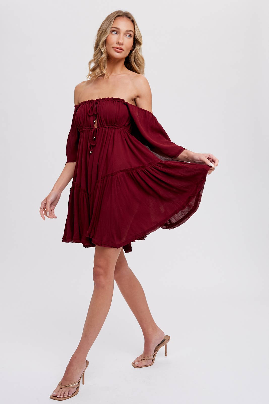 Bluivy - Wholesale Dress - Women's - RUFFLE HEM  RUCHED MINI DRESS8