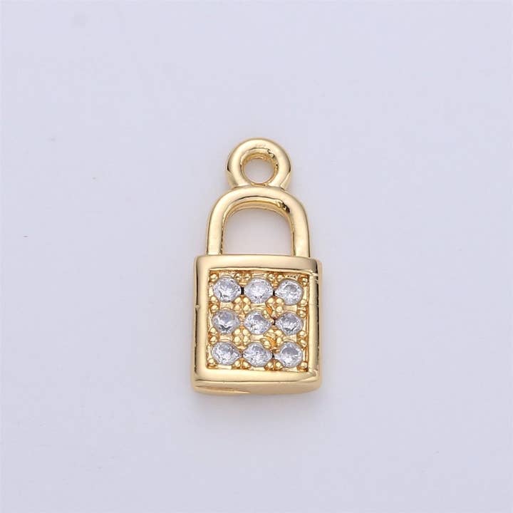 14K Gold Filled Mini Micro Paved CZ Padlock Charm | C686 for wholesale by Aim Eternal