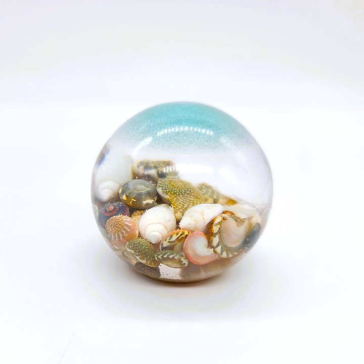 JEMS of the Sea - Wholesale Decorative Tabletop Object - Tiny Ocean Sphere-Made w/ Eco-Friendly Resin, Shells, Sand 4