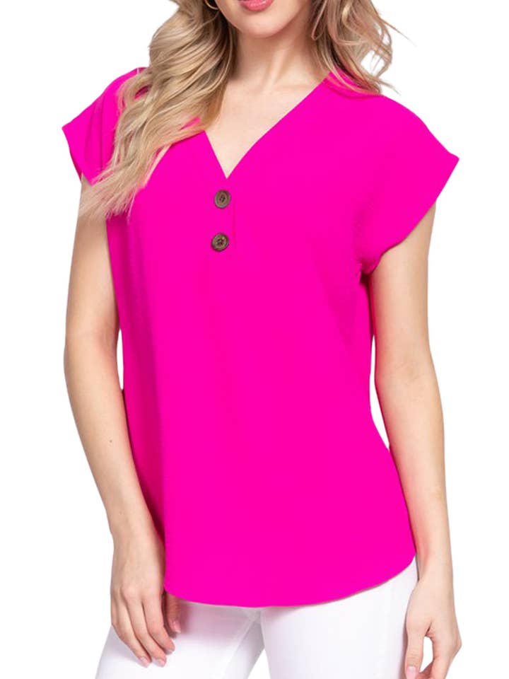 Dolman Short Sleeve V-Neck Washed Woven Top for wholesale by Vanilla Monkey