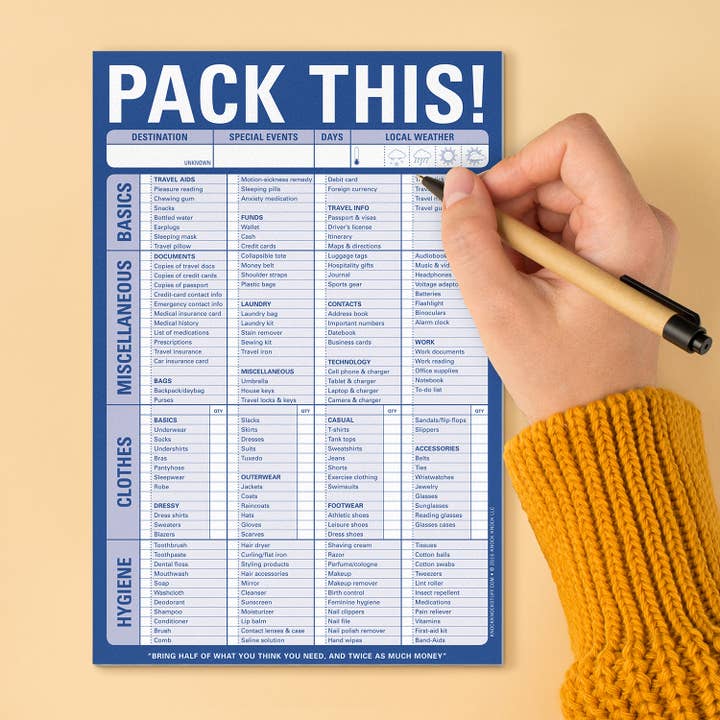 Knock Knock - Wholesale Notepad - Pack This! Pad (Blue)