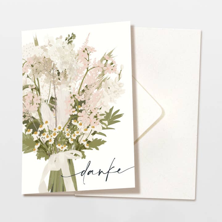 Biglietto pieghevole grazie mazzo di fiori rosa, con busta, carta FSC per la vendita all'ingrosso da parte di Wildblumen Atelier