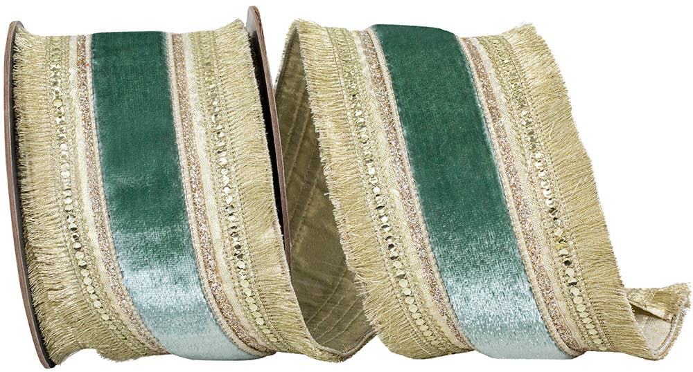 RELIANT RIBBON - Wholesale Ribbon - Gift Wrapping - Plush Aqua Velvet Regal Trimming Fringe Deluxe Overlay0