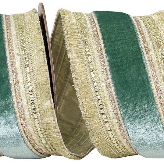 RELIANT RIBBON - Wholesale Ribbon - Gift Wrapping - Plush Aqua Velvet Regal Trimming Fringe Deluxe Overlay