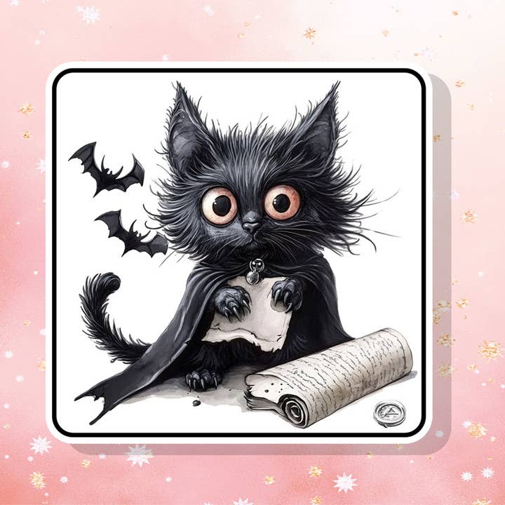 Autocollants en vinyle Grimoire de sorcière Chat noir Bats de sorcier pour la vente par London Luxury Candles