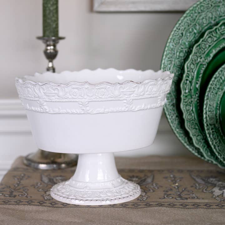 Arte Italica & Crown Linen Designs – Großhandel Schüssel – Renaissance-Obstschale mit weißem Stiel2