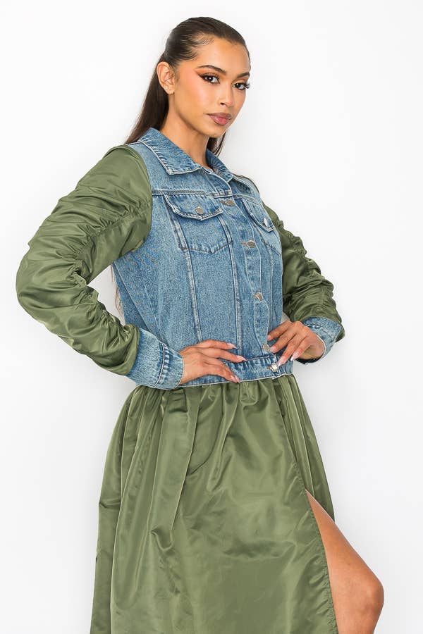 Shop Michella – Casaco de ganga - Mulher por atacado – JAQUETA DE CONTRASTE DENIM BOMBER6