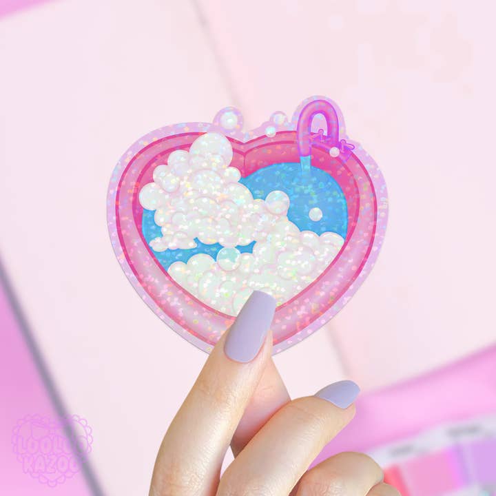 LooLooKazoo - Wholesale Sticker - Heart Tub Holographic Die Cut Vinyl Sticker