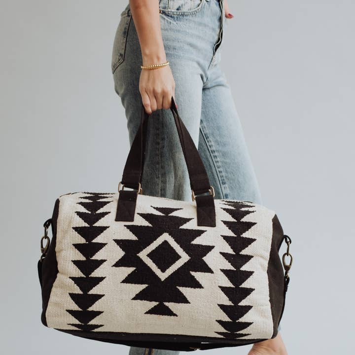 Panache Apparel Co. - Wholesale Weekender Bag - Women's - Cream & Black Aztec Duffel2