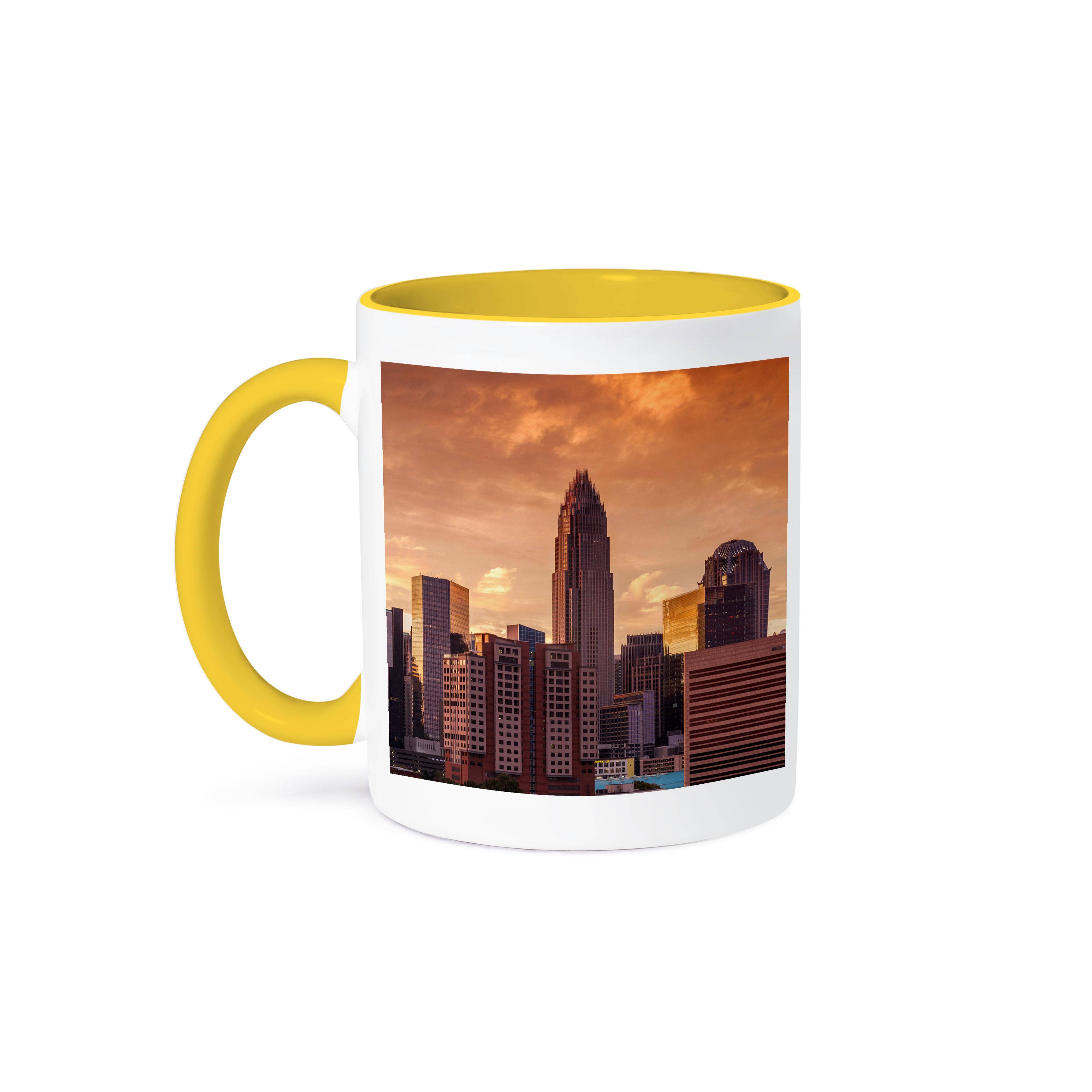 3dRose - Vente Tasse à café - 3dRose, Caroline du Nord, Charlotte, silhouette de la ville depuis le sud-est, coucher de soleil, Tasse0