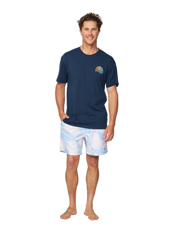 Mens - Swim Short - Way Back When Washed - Peach Blue for wholesale by Okanui