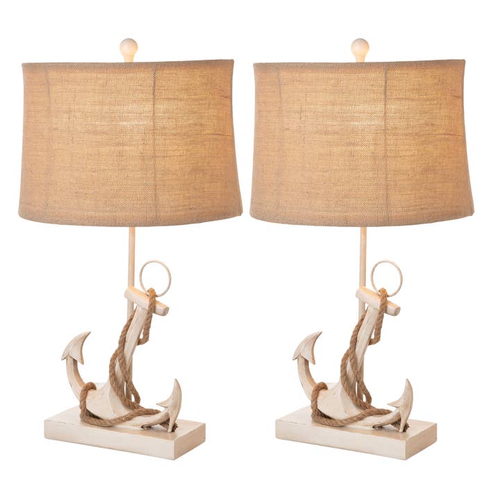 White Cream Anchor With Rope Coastal Table Lamps, 3-Way Switch for wholesale on Faire