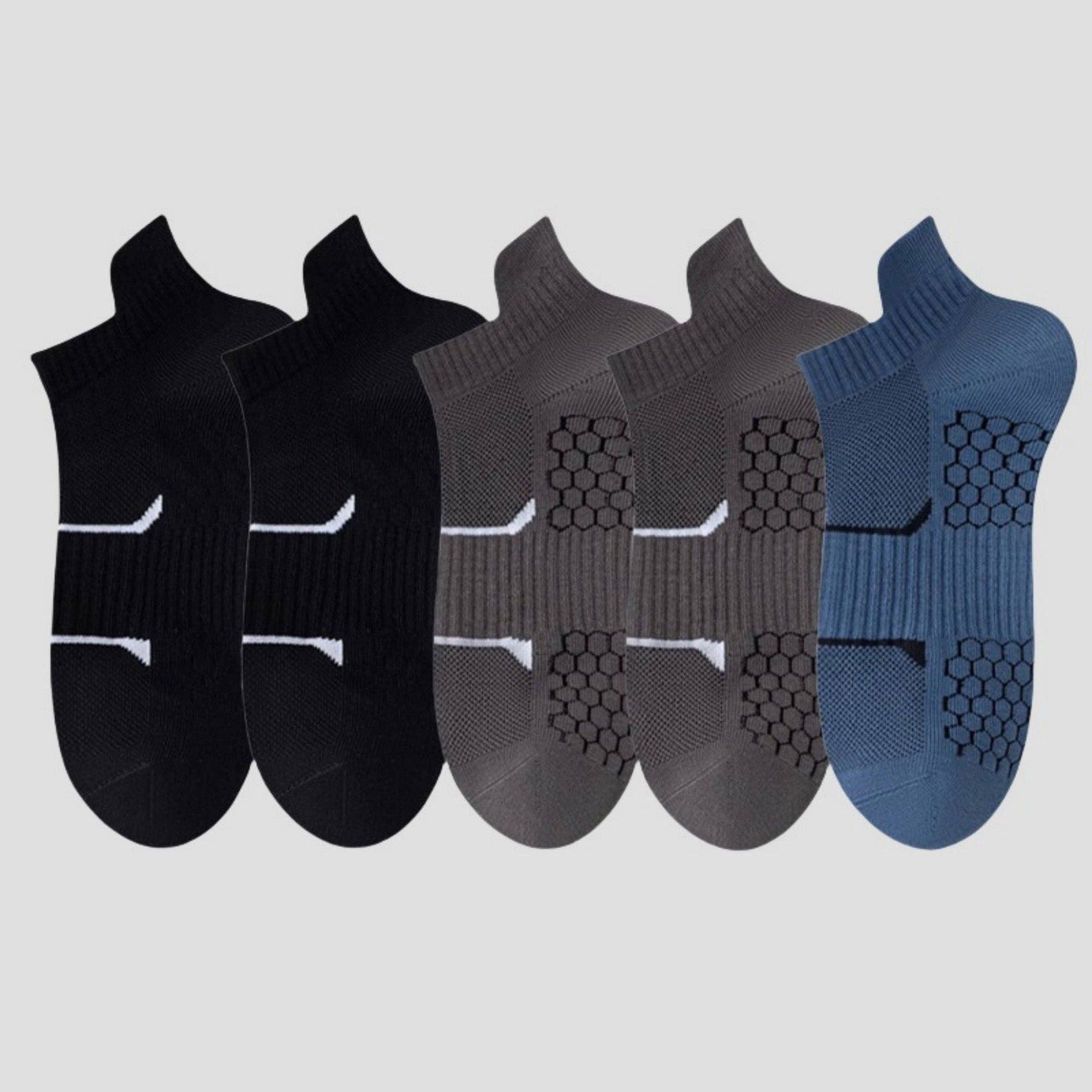 AK Brand - Wholesale Socks - Men's - Men's Cushioned Low Cut Grip Socks 5-Pack with Arch Support7