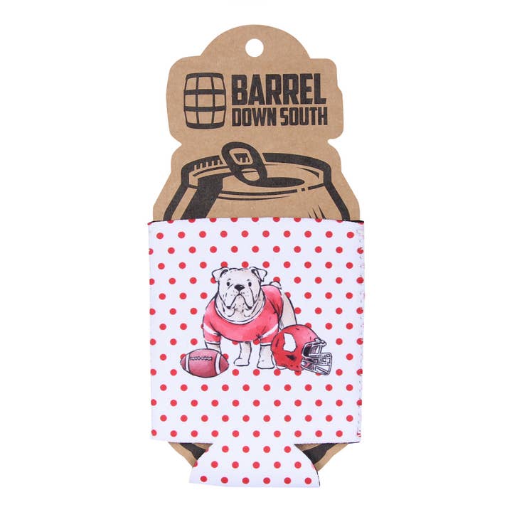 Red Polka Dot Bulldog Can Cooler for wholesale by Barrel Down South