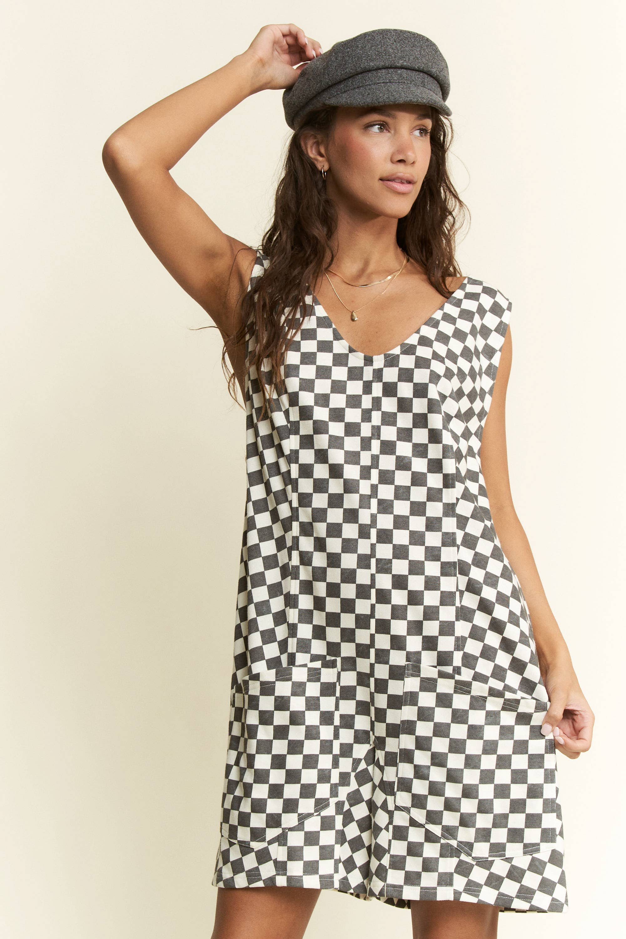 JADE BY JANE - Wholesale Romper - Women's - CHECKERD PRINT SHORTS ROMPER13