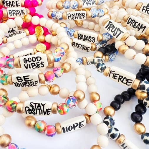 Audra Style - Wholesale Beaded Bracelet - Affirmation Word Beaded Bracelets Inspirational - Blue White