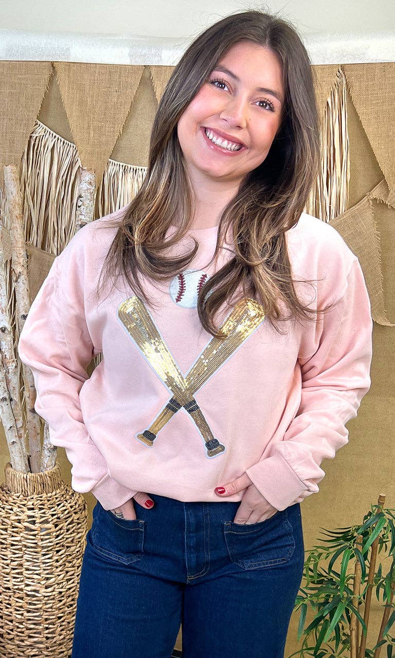 Sugar Stitch - Vente Sweat-shirt à imprimés – femme - Sweatshirt graphique de baseball à sequins avec battes croisées1