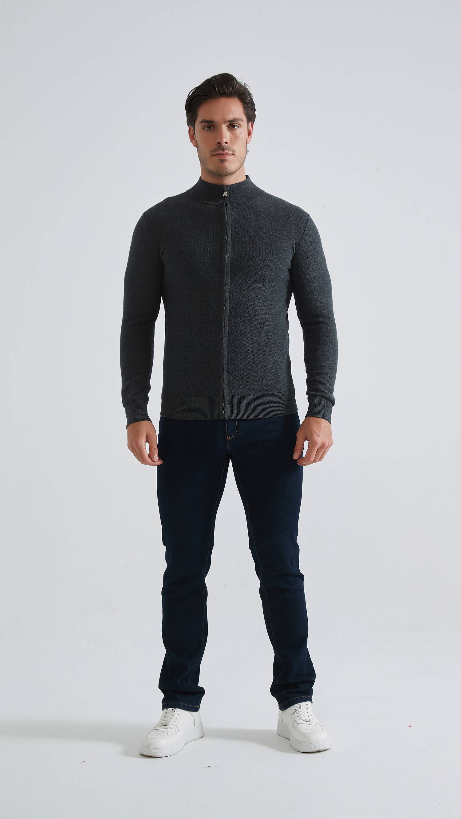 Yves Enzo – Großhandel Strickpullover – Herren – Weste aus 100% Baumwolle mit Piqué - Anthrazit0