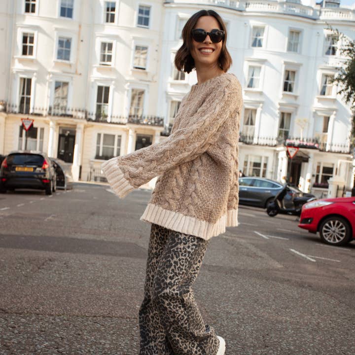 Cara & The Sky - Wholesale Knit Sweater - Women's - Jennie Cable High Neck Balloon Sleeve Jumper - Beige10