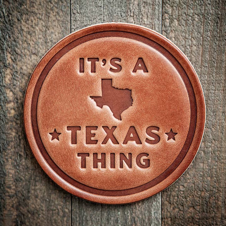 It's A Texas Thing Leather Coaster for wholesale by Sugarhouse Leather