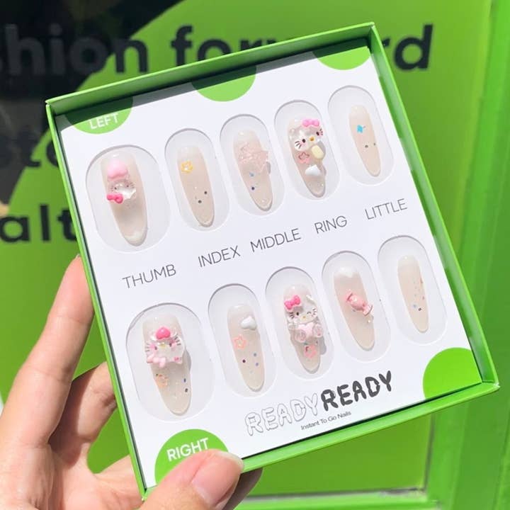 READY READY Instant nail – Engroshandel Kunstige negle – Pinky Kitty - Øjeblikkelige negle, håndlavet luksuspresse på negle, modetilbehør