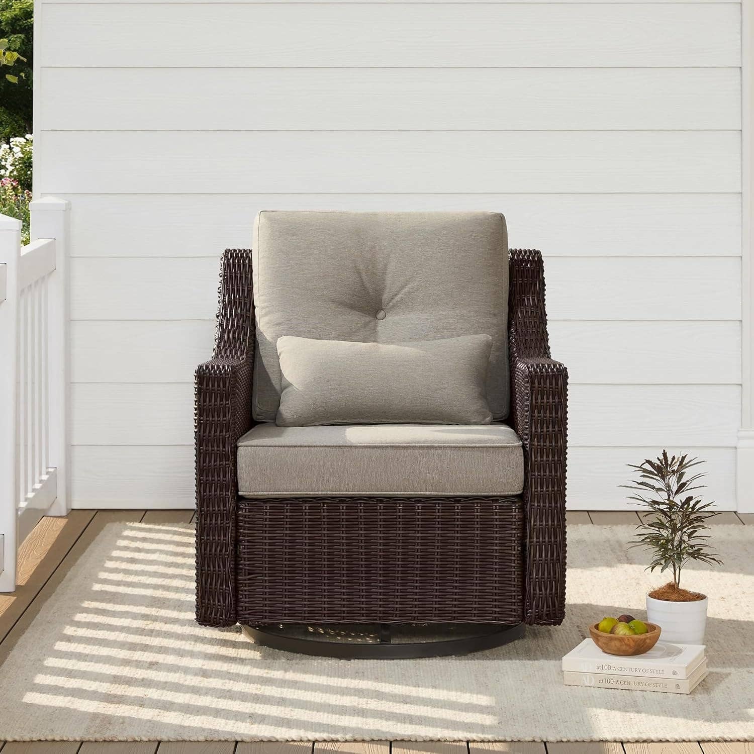 Outdoor Wicker Rocking Chair with Thick Cushions and Swivel for wholesale on Faire
