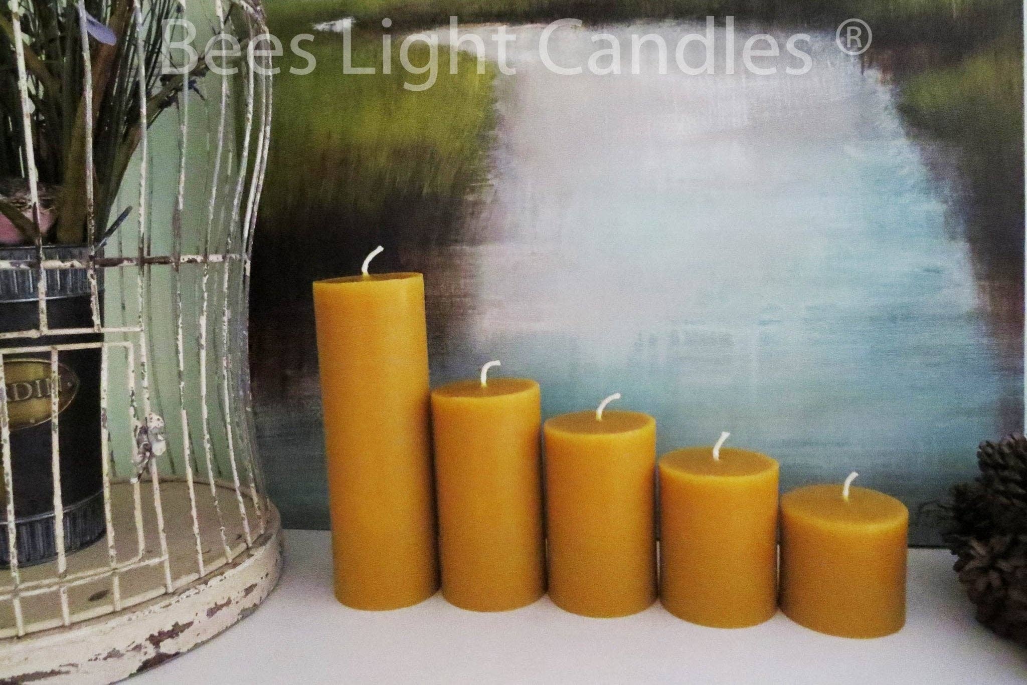 Bees Light Candles - Wholesale Pillar Candle - 3 Inch Yellow Beeswax Pillar Candles1