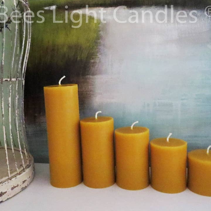 Bees Light Candles - Wholesale Pillar Candle - 3 Inch Yellow Beeswax Pillar Candles1