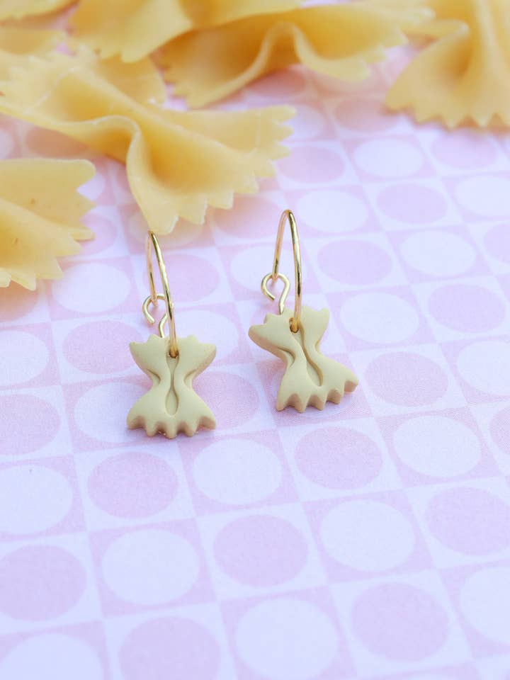 Tiny Whimsical Farfalle Pasta Hoops for wholesale by Lily and Sparrow Clay