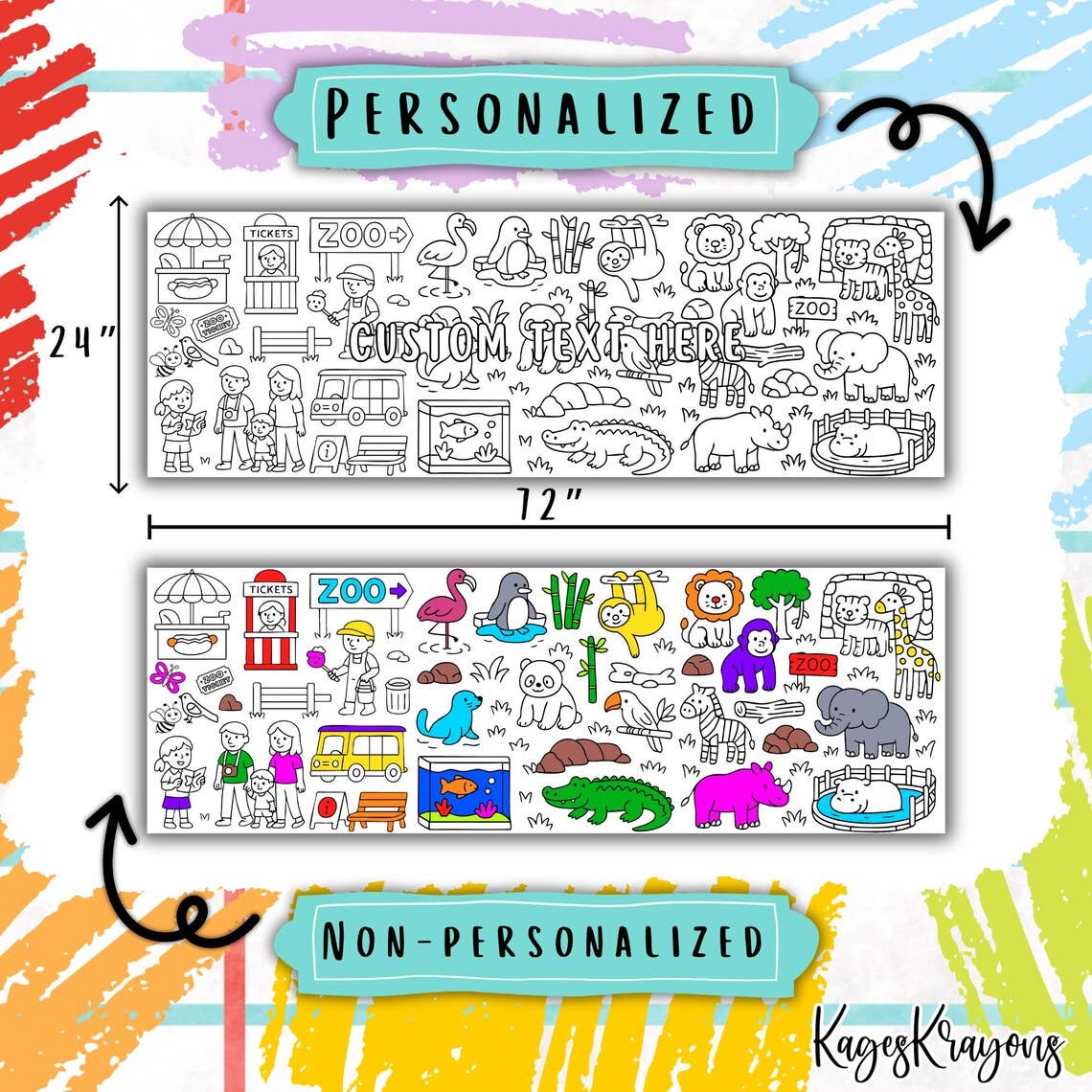 KagesKrayons - Wholesale Colouring tablecloth – Child & baby - 6 Foot Zoo Coloring Page Banner - Coloring Table Cover2