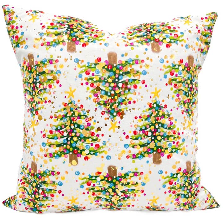 Cuscino con motivo ad alberi spruzzati d'oro per la vendita all'ingrosso da parte di Rachel Brooks Design, LLC