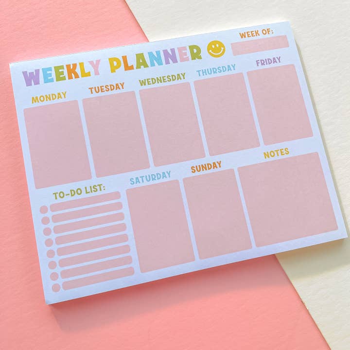 Colorful Weekly Planner Notepad | 8x10 with 50 Sheets for wholesale by Meryum Designs